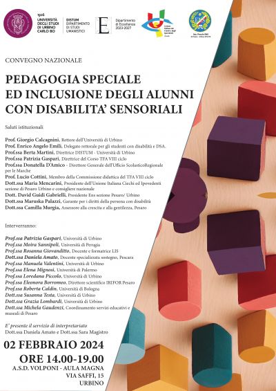 CONVEGNO NAZIONALE 2 FEBBRAIO 2024 -  “Pedagogia Speciale ed inclusione degli alunni con disabilità sensoriale”